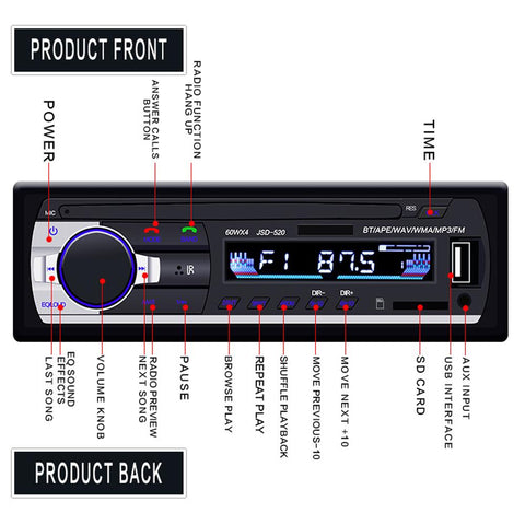 JSD-520 Car Radio In Dash 1 Din Tape Recorder MP3 Player FM Audio-AM00639-Veeddydropshipping