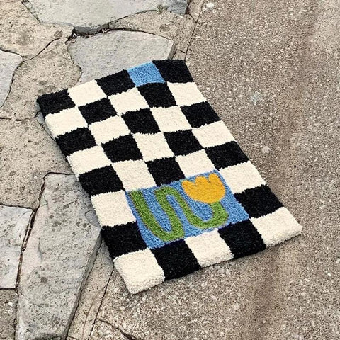 Chessboard Plaid Bath Mats Fluffy Grids Soft Floral Carpet-HA00469-Veeddydropshipping