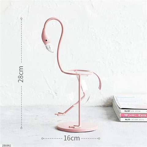 Flamingo Hydroponic Vase Iron Glass Container-HA01823-Veeddydropshipping