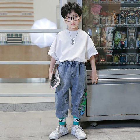 Jeans for boys Teenage Children Jeans Elastic Waist Denim Pants-TB01273-Veeddydropshipping