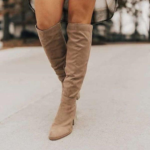 autumn and winter thick heel high heel suede boots-BS00932-Veeddydropshipping