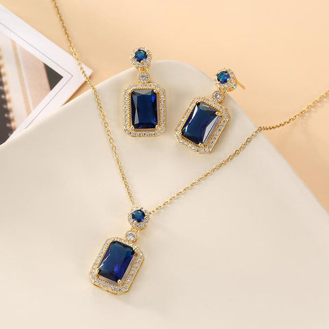Fashion Bridal Cubic Zircon Green Stone Necklace Earrings Sets -JW00329-Veeddydropshipping