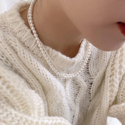 Fashion Double Pearl Necklace For Women Choker Jewelry White Round Wedding -JW00142-Veeddydropshipping