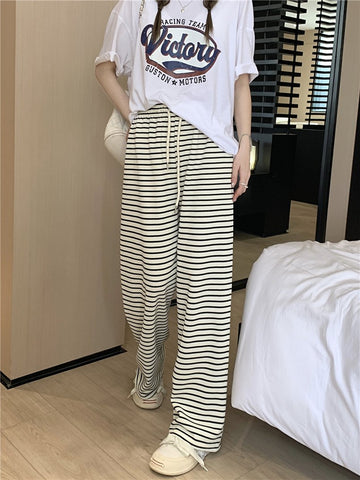 Women Elegant Striped High Waist Wide Leg cargo Pants-WF00420-Veeddydropshipping