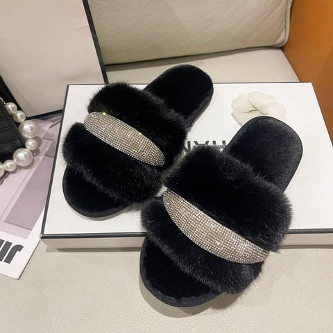 House Shoes For Faux plush Non-Slip Warm Slippers Women-BS01289-Veeddydropshipping