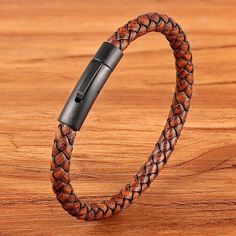 New Classic Style Men Leather Bracelet Simple Black Steel Button -JW00243-Veeddydropshipping