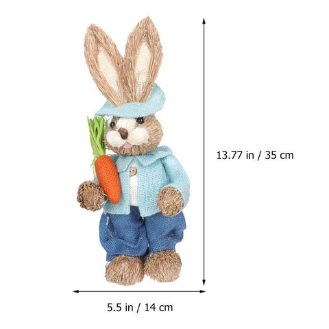Straw Standing Rabbits Hand Woven Pastoral-HA00310-Veeddydropshipping