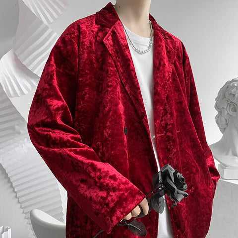 Velvet Blazer Jacket Men Autumn New Loose Club Party-MF01338-Veeddydropshipping
