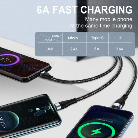 6A 3 in 1 SuperCharging Cable Micro USB Type-C Fast Charger Micro USB Type-C Data Cable-PA00436-Veeddydropshipping