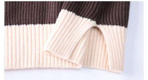 Asymmetrical Striped Button Knitted Splicing Sweaters-WF00098-Veeddydropshipping