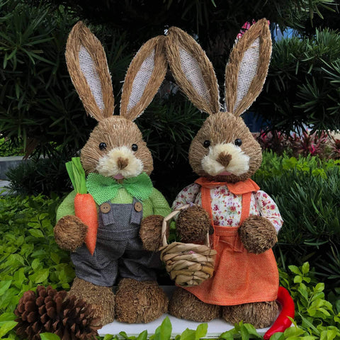 Straw Standing Rabbits Hand Woven Pastoral-HA00310-Veeddydropshipping