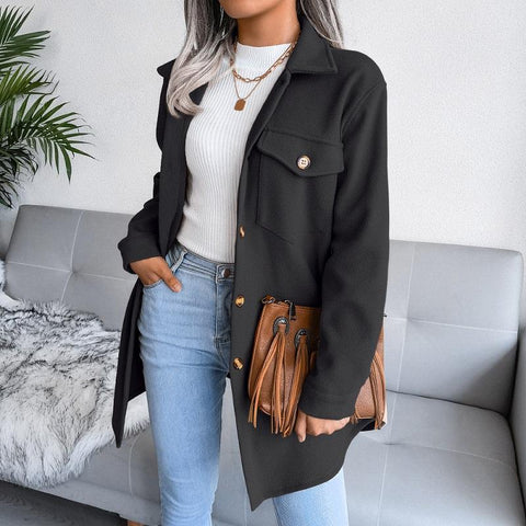 Women Vintage Lapel Breasted Strap Woolen Coat-Veeddydropshipping