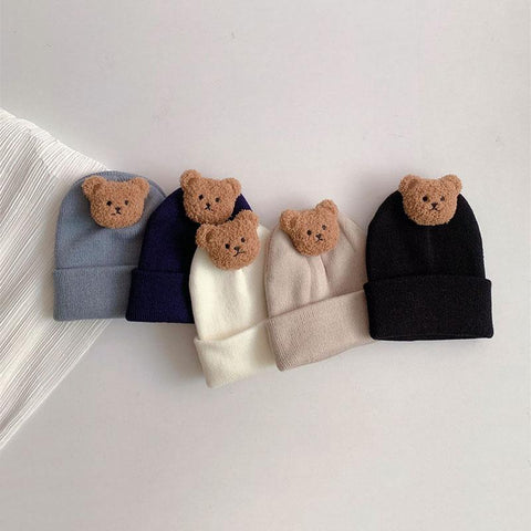 Korean Cartoon Bear Baby Hat Soft Cute Solid Color Newborn Beanie Cap-Veeddydropshipping-3