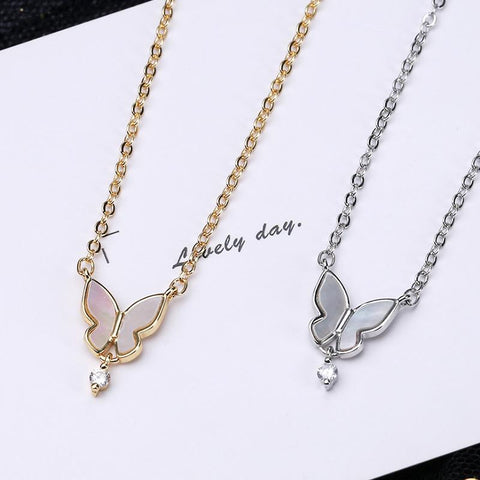 Zircon Round Bead Tassel Pendant Clavicle Chain Butterfly Necklace Women-JW01211-Veeddydropshipping