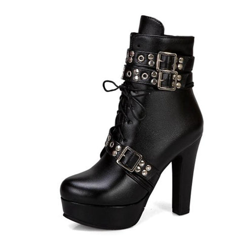 Platform Lace Up High Heel Short Female Buckle Autumn-BS00904-Veeddydropshipping
