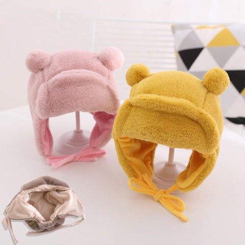Cute Bear Baby Hat with Earflaps Winter Warm Lined Infant Girl Boy-TB00448-Veeddydropshipping