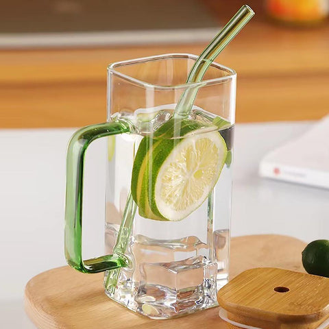Square Glass Cup With Bamboo Lid and Straw-HA01286-Veeddydropshipping