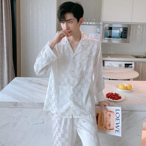 Sleepwear Set Pijama Set Long Sleeve Sleep Tops Trousers Sleep Wear Men-MF01577-Veeddydropshipping