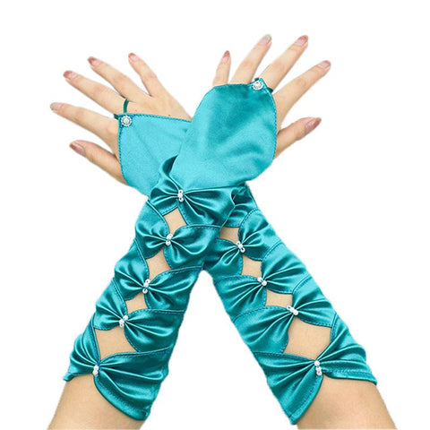 Teal Arm Warmers Long Wedding Gloves-WF01185-Veeddydropshipping