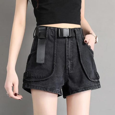 Streetwear Belt Jean Shorts Women-WF00570-Veeddydropshipping