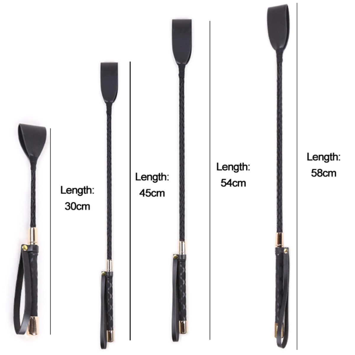 30-60CM Black PU Leather Spanking Paddle Long Whip Flirting Slave BDSM Flogger -BH01260-Veeddydropshipping