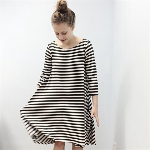 Teenager Girl&#39;s Summer Striped Milk Silk Fiber 2/3 Sleeve Loose Causal-TB00900-Veeddydropshipping
