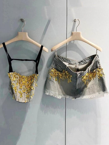 Street Fashion Beading Short Skirt-Veeddydropshipping