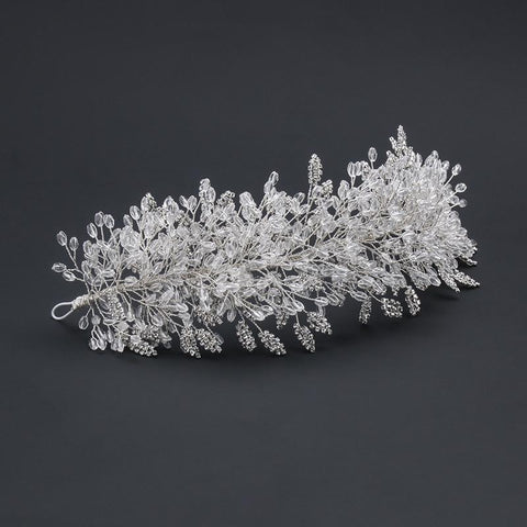 white crystal handmade beaded rhinestone bridal crown  -JW00465-Veeddydropshipping