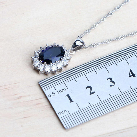 Silver 925 Blue Zirconia   Necklace Earrings Rings Bracelets Pendant Set -JW00194-Veeddydropshipping