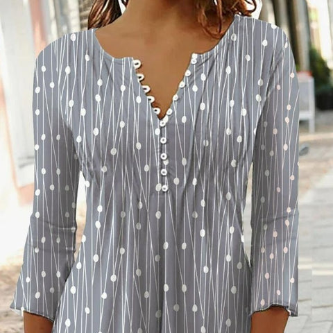 New V-neck Printed Long-sleeved Shirt Bottoming-WF00051-Veeddydropshipping