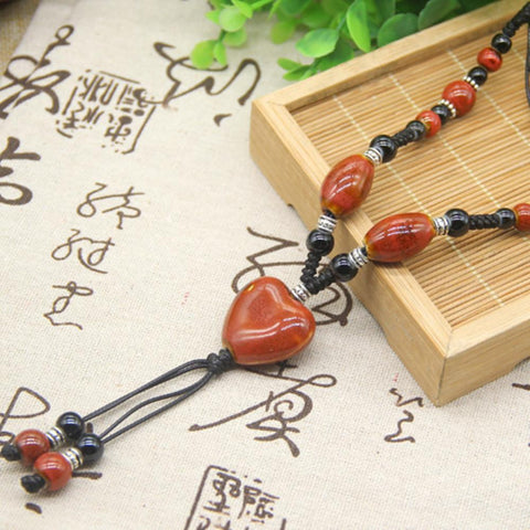 ceramic Bead Heart-shaped pendant sweater chain necklace -JW01249-Veeddydropshipping
