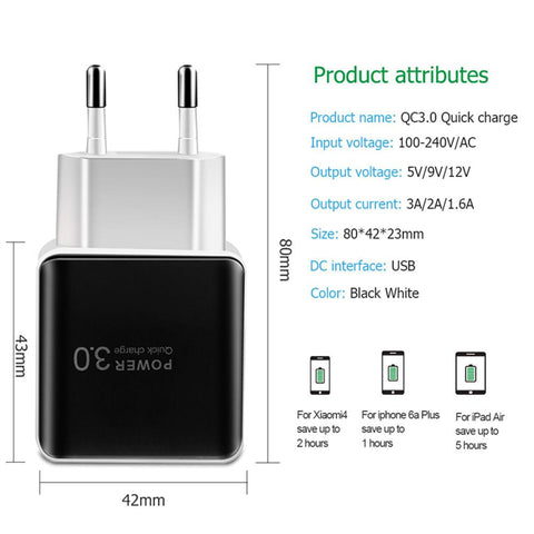 Quick Charge 3.0 USB Charger Universal QC 3.0 18W Fast Charging Adapter Wall Mobile Phone-PA00057-Veeddydropshipping
