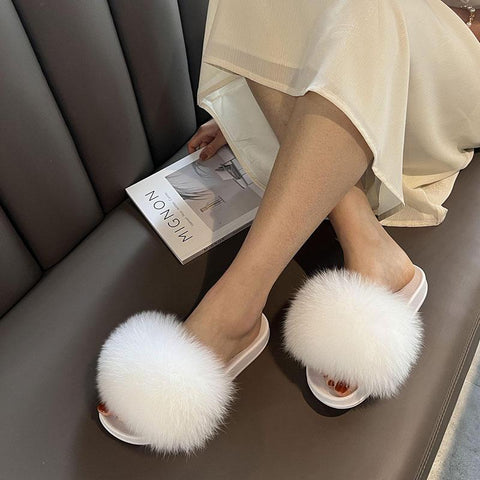 Summer Open Toe Fluffy Real Fur Color Sandals Casual-BS01204-Veeddydropshipping