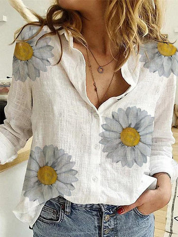 Elegant Linen Shirtsl Solid Button Lapel Blouses Shirts-WF00069-Veeddydropshipping