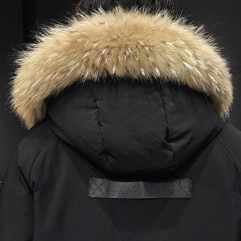Fur Collar Windbreaker Down Coat Thick Black Coat-Veeddydropshipping