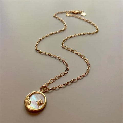 Sun and Moon Pendants Necklace White  Stainless Steel Chain -JW01254-Veeddydropshipping