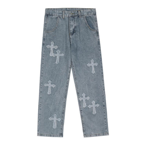 Jeans Trousers Cross Hip Hop Mens Loose-MF00599-Veeddydropshipping