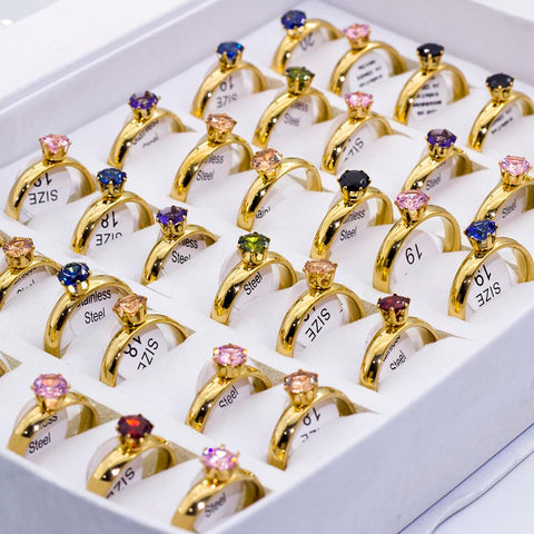 Fashion Colorful Rhinestone Crystal Stainless Steel Rings  -JW00399-Veeddydropshipping
