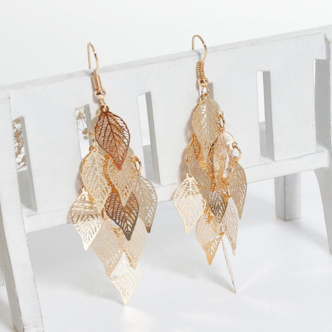 Fashion Drop Earrings Leaf Colorful Feather Pendant Tassel For Women -JW01460-Veeddydropshipping