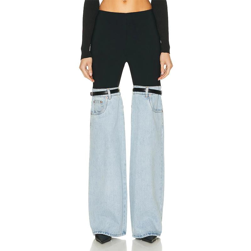 Women High Waist Wide Leg Jeans Elastic Waist-WF00375-Veeddydropshipping