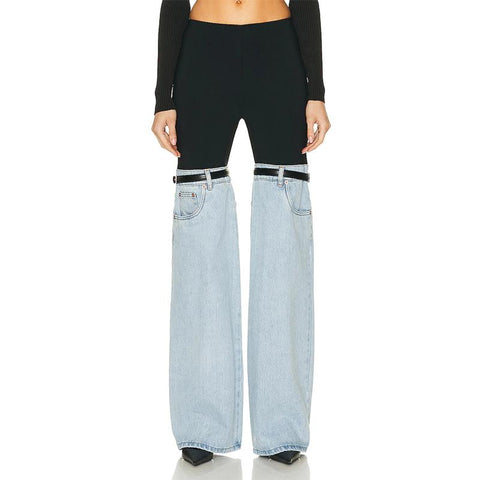 Women High Waist Wide Leg Jeans Elastic Waist-WF00375-Veeddydropshipping
