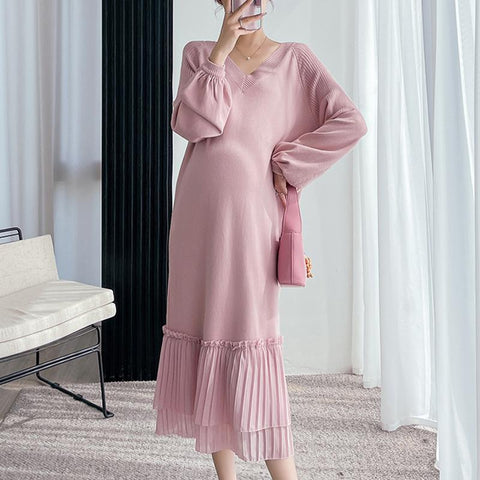 Casual Loose Maternity Dresses Chiffon Pleated Long Pregnancy Dress-TB00618-Veeddydropshipping
