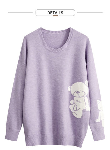 Minimalism Sweater For Women Fashion Bear Printed-WF00087-Veeddydropshipping