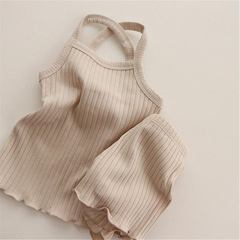 Toddler Baby Pajamas Clothing Sets for Girl Solid Vest Top + Shorts Suit-TB01070-Veeddydropshipping