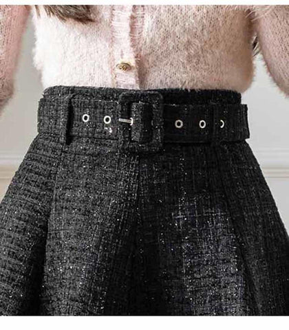 Tweed Pleated High Waist Mini Skirts-WF00615-Veeddydropshipping