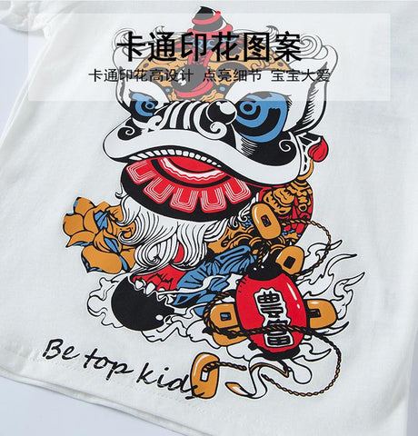 New Fashion China Style Lion Dance Boys T-Shirt Summer Short Sleeve-TB00956-Veeddydropshipping
