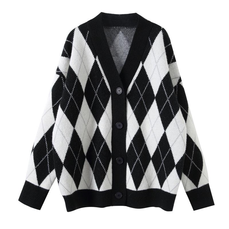 Knitted Sweater Cardigan Woman Coat Diamond Sweater Jumpers-Veeddydropshipping