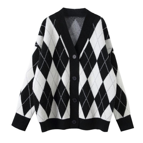 Knitted Sweater Cardigan Woman Coat Diamond Sweater Jumpers-Veeddydropshipping
