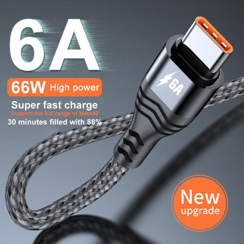 Type C 6A 66W Super Fast Charging Cable For Huawei Mate 40 Pro USB C Nylon Braided Data-PA00447-Veeddydropshipping