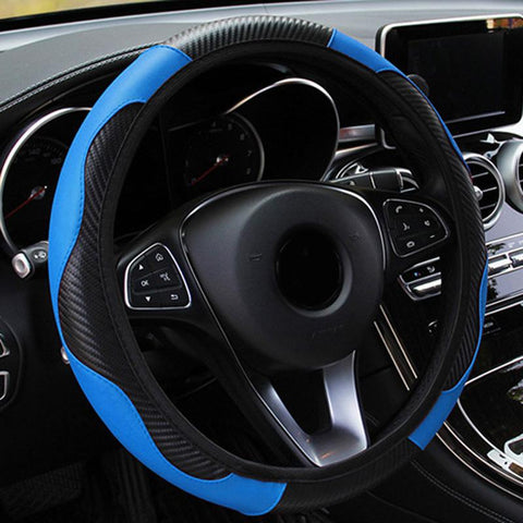Blue Black Anti Slip Carbon Fiber Leather Steering Covers-AM01390-Veeddydropshipping